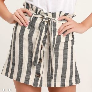 Lulus Reena Washed Black Striped Paper Bag Waist Mini Skirt